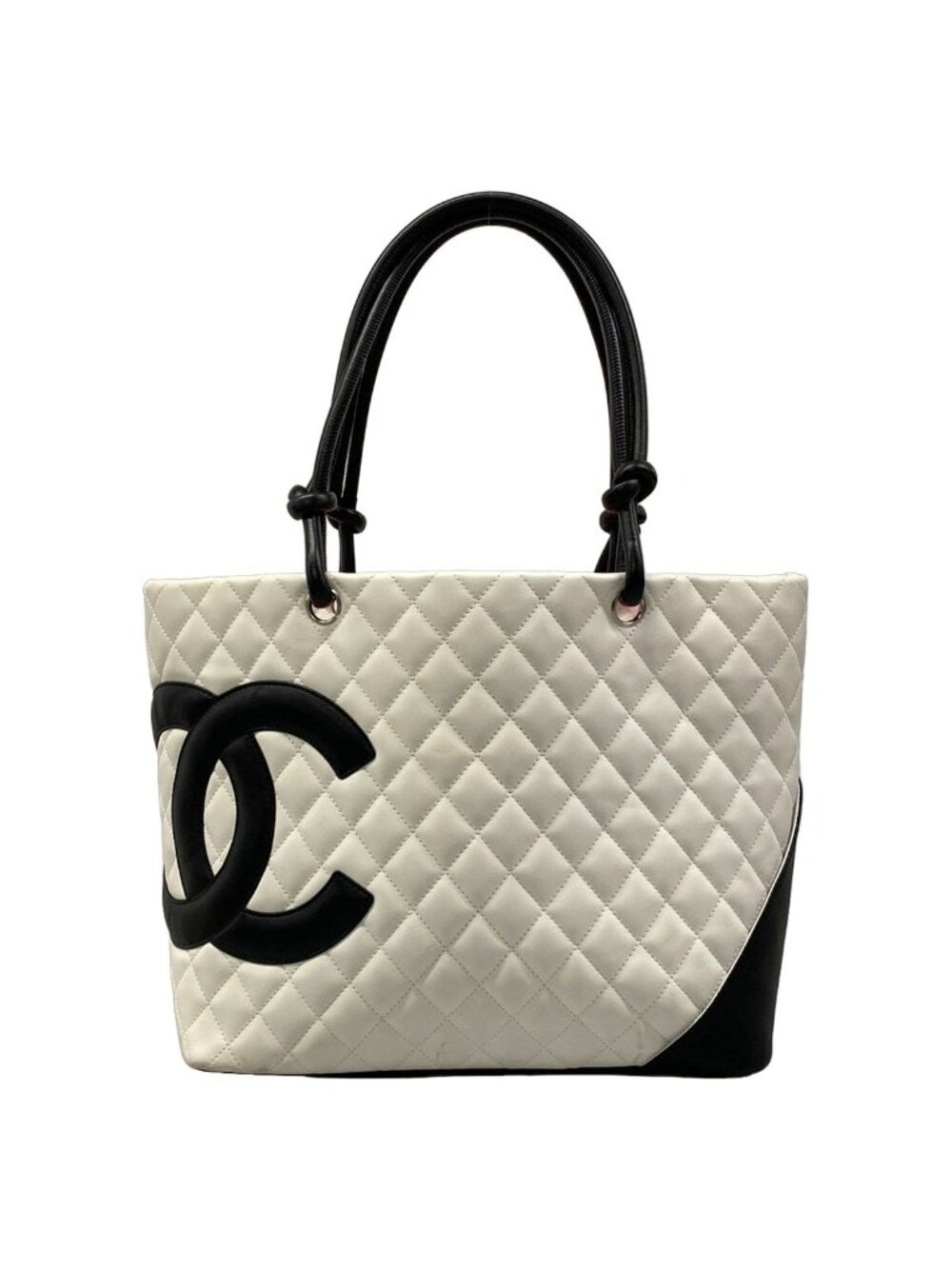 Chanel Tote Bag Cambon Line Large White Black Lambskin